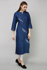 Blue Denim Embroidered Kurta