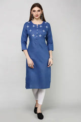 Blue Cotton Embroidered Kurta
