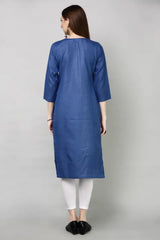 Blue Cotton Embroidered Kurta