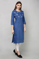 Blue Cotton Embroidered Kurta