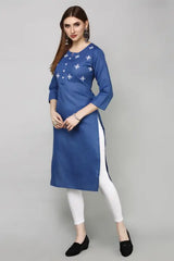 Blue Cotton Embroidered Kurta