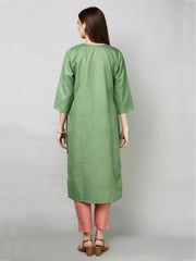 Green Embroided Straight Cotton Kurta