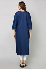 Blue Denim Embroidered Kurta