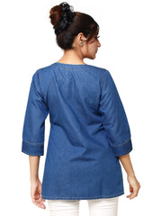 Blue Denim Embroidered Kurti