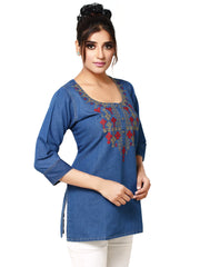 Blue Denim Embroidered Kurti