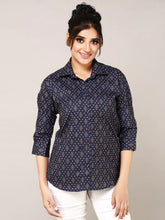 Navy Blue Cotton Straight Shirt