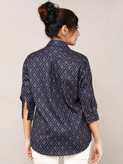 Navy Blue Cotton Straight Shirt