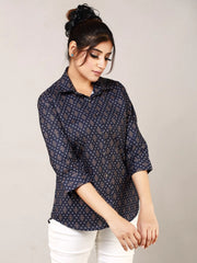 Navy Blue Cotton Straight Shirt