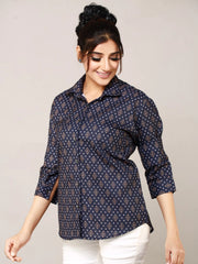 Navy Blue Cotton Straight Shirt