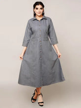 Grey Denim Embroidered Kurta