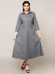 Grey Denim Embroidered Kurta