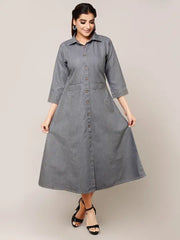 Grey Denim Embroidered Kurta