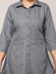 Grey Denim Embroidered Kurta
