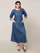 Blue Denim Embroidered Dress