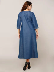 Blue Denim Embroidered Dress