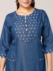 Blue Denim Embroidered Dress