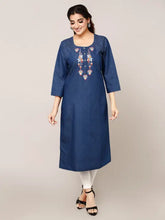 Blue Denim Embroidered Kurta