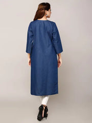 Blue Denim Embroidered Kurta