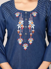 Blue Denim Embroidered Kurta