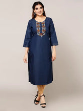 Blue Denim Embroidered Kurta