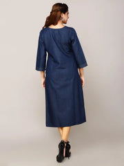 Blue Denim Embroidered Kurta