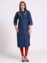 Blue Denim Embroidered Kurta