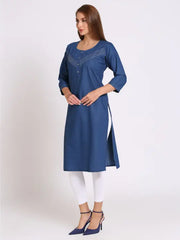 Blue Denim Straight Kurta