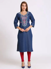 Blue Denim Embroidered Kurta