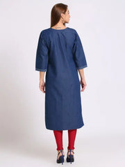 Blue Denim Embroidered Kurta