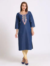 Blue Denim Embroidered Kurta