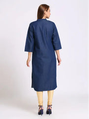 Blue Denim Embroidered Kurta