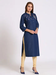 Blue Denim Embroidered Kurta