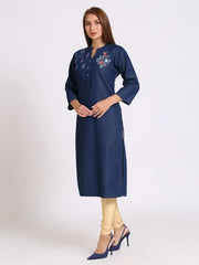 Blue Denim Embroidered Kurta