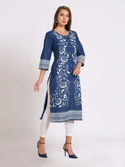 Blue Denim Printed Kurta