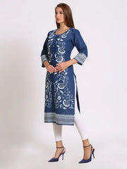 Blue Denim Printed Kurta