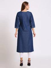 Blue Denim Embroidered Kurta