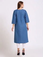 Blue Denim Embroidered Kurta
