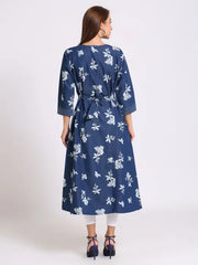 Blue Denim Printed Kurta