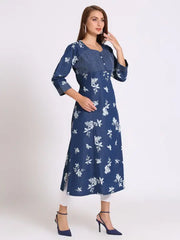 Blue Denim Printed Kurta