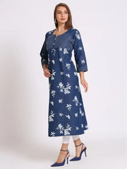 Blue Denim Printed Kurta