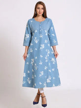 Light Blue Denim Printed Kurta