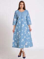 Light Blue Denim Printed Kurta