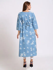 Light Blue Denim Printed Kurta