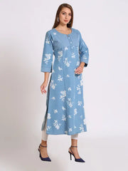 Light Blue Denim Printed Kurta