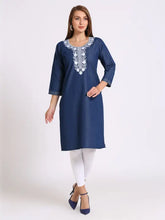Blue Denim Embroidered Kurta