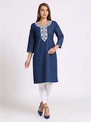 Blue Denim Embroidered Kurta