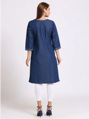 Blue Denim Embroidered Kurta