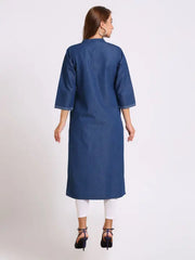 Blue Denim Embroidered Kurta