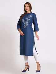 Blue Denim Embroidered Kurta