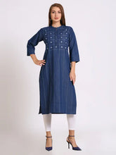 Blue Denim Embroidered Kurta